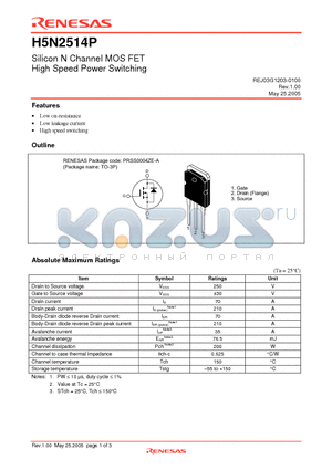 H5N2514P datasheet - Silicon N Channel MOS FET High Speed Power Switching