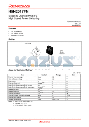 H5N2517FN datasheet - Silicon N Channel MOS FET High Speed Power Switching