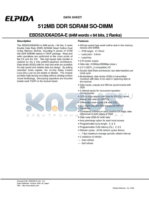 EBD52UD6ADSA-6B-E datasheet - 512MB DDR SDRAM SO-DIMM (64M words x 64 bits, 2 Ranks)