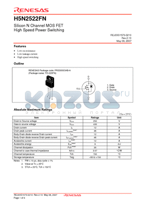 H5N2522FN-E-T2 datasheet - Silicon N Channel MOS FET High Speed Power Switching