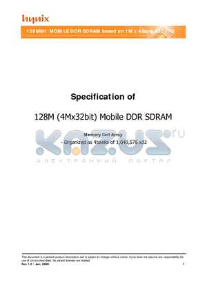 H5MS1222EFP-Q3E datasheet - 128Mbit MOBILE DDR SDRAM based on 1M x 4Bank x32 I/O