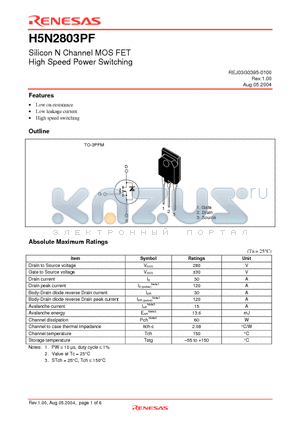 H5N2803PF-E datasheet - Silicon N Channel MOS FET High Speed Power Switching