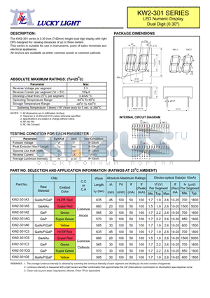 KW2-301A2 datasheet - LED Numeric Display Dual Digit (0.30)