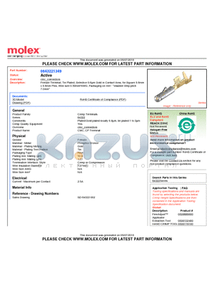 64322-1349 datasheet - Female Terminal, Tin Plated, Selective 0.8lm Gold in Contact Area, for Square 0.6mmx 0.6mm Pins, Wire size 0.50mmbAWG, Packaging on reel - 