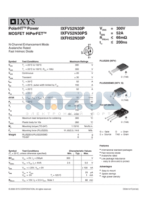 IXFV52N30P datasheet - PolarHT Power MOSFET HiPerFET