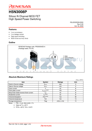 H5N3008P datasheet - Silicon N Channel MOS FET High Speed Power Switching