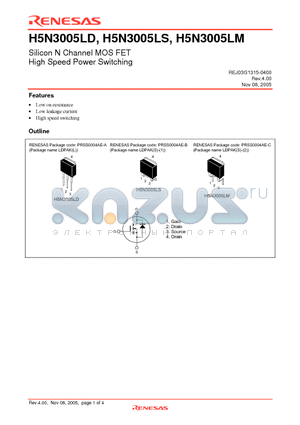 H5N3005LS datasheet - Silicon N Channel MOS FET High Speed Power Switching