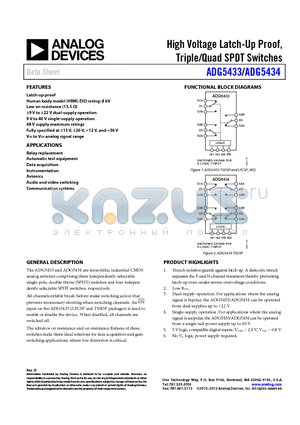 ADG5433 datasheet - High Voltage Latch-Up Proof, Triple/Quad SPDT Switches