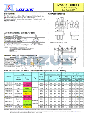 KW2-361 datasheet - LED Numeric Display Dual Digit (0.36