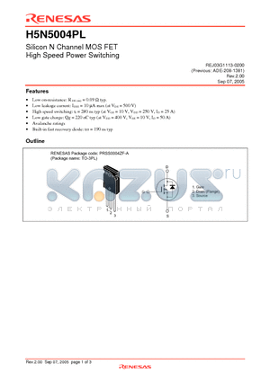 H5N5004PL datasheet - Silicon N Channel MOS FET High Speed Power Switching