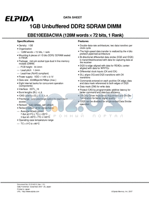 EBE10EE8ACWA-8G-E datasheet - 1GB Unbuffered DDR2 SDRAM DIMM