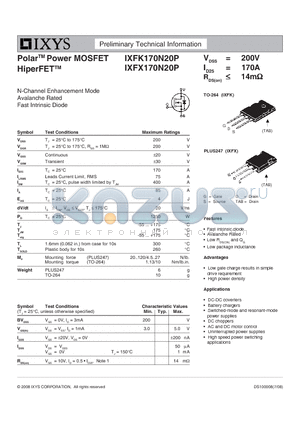 IXFX170N20P datasheet - Polar Power MOSFET HiperFET