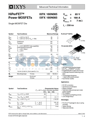 IXFX180N085 datasheet - HiPerFET Power MOSFETs