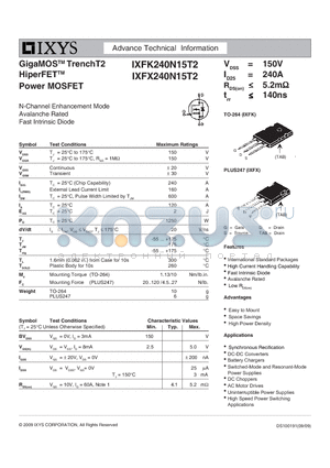 IXFX240N15T2 datasheet - GigaMOS TrenchT2 HiperFET Power MOSFET