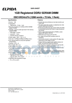 EBE10RD4AJFA-4A-E datasheet - 1GB Registered DDR2 SDRAM DIMM