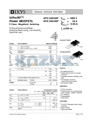 IXFX24N100F datasheet - HiPerRF Power MOSFETs