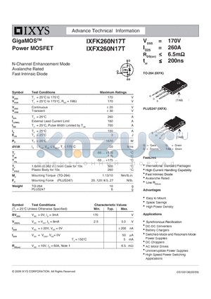 IXFX260N17T datasheet - GigaMOS Power MOSFET