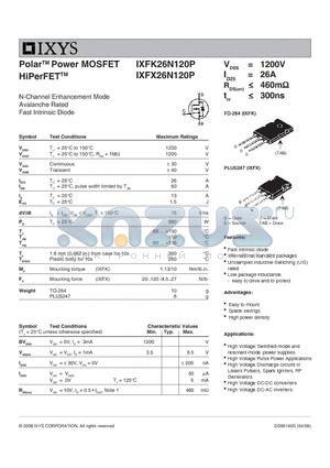 IXFX26N120P datasheet - Polar Power MOSFET HiPerFET