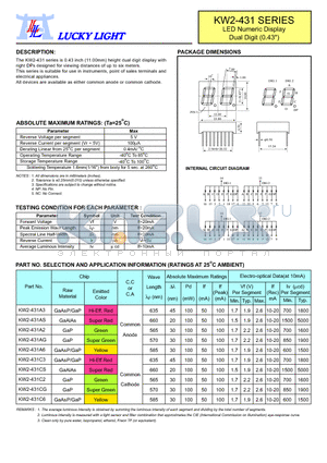 KW2-431 datasheet - LED Numeric Display Dual Digit (0.43)