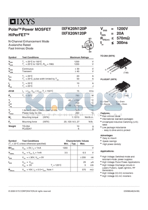 IXFX20N120P datasheet - Polar Power MOSFET HiPerFET