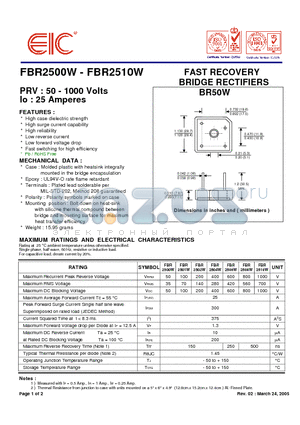 FBR2500W datasheet - FAST RECOVERY BRIDGE RECTIFIERS