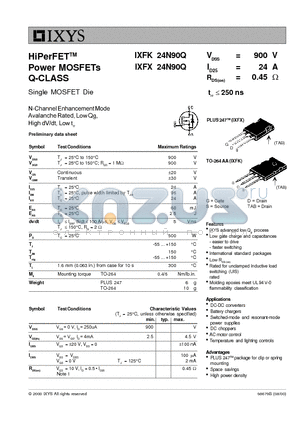 IXFX24N90Q datasheet - HiPerFET Power MOSFETs Q-CLASS