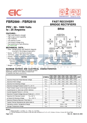 FBR2501 datasheet - FAST RECOVERY