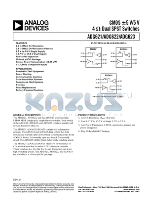 ADG623BRM datasheet - CMOS -5 V/ 5V 4 OHM DUAL SPST SWITCHES