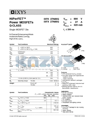 IXFX27N80Q datasheet - HiPerFET Power MOSFETs Q-CLASS