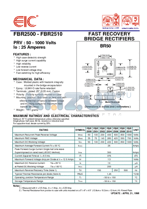 FBR2502 datasheet - FAST RECOVERY BRIDGE RECTIFIERS