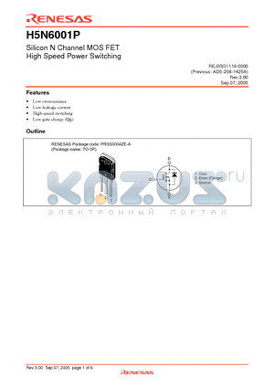 H5N6001P datasheet - Silicon N Channel MOS FET High Speed Power Switching