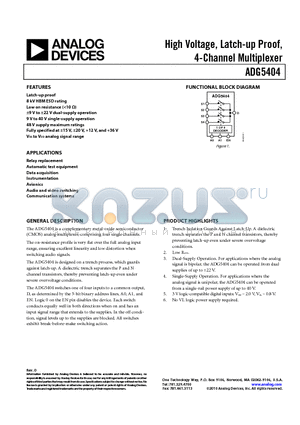 ADG5404BCPZ-REEL7 datasheet - High Voltage, Latch-up Proof, 4-Channel Multiplexer