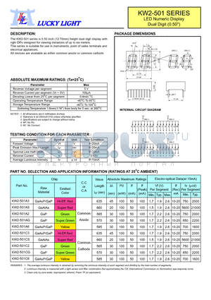 KW2-501 datasheet - LED Numeric Display Dual Digit (0.50)