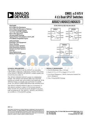 ADG621 datasheet - CMOS -5 V/ 5V 4 OHM DUAL SPST SWITCHES
