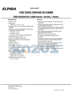 EBE10UE8AFSA datasheet - 1GB DDR2 SDRAM SO-DIMM