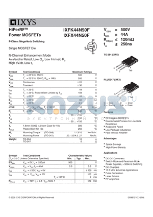 IXFX44N50F datasheet - HiPerRF Power MOSFETs F-Class: MegaHertz Switching