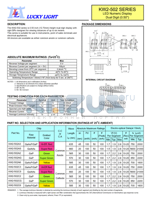 KW2-502AG datasheet - LED Numeric Display Dual Digit (0.50