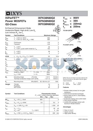 IXFX38N80Q2 datasheet - HiPerFET Power MOSFETs Q2-Class