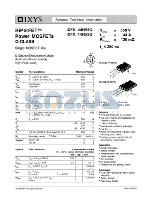 IXFX44N55Q datasheet - HiPerFET Power MOSFETs Q-CLASS