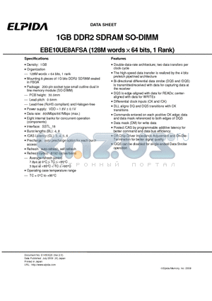 EBE10UE8AFSA-6E-F datasheet - 1GB DDR2 SDRAM SO-DIMM