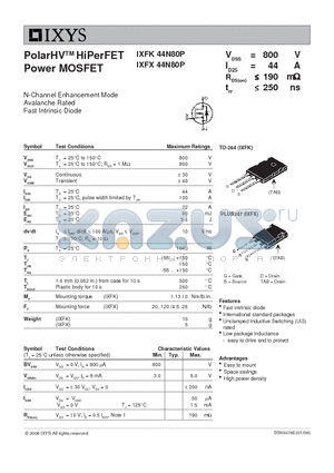 IXFX44N80P datasheet - PolarHV HiPerFET Power MOSFET