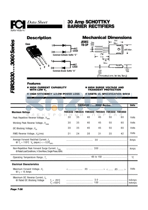 FBR3030 datasheet - 30 Amp SCHOTTKY BARRIER RECTIFIERS