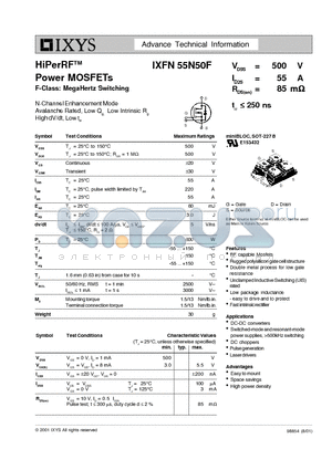 IXFX55N50 datasheet - HiPerRF Power MOSFETs