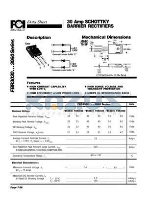 FBR3040 datasheet - 30 Amp SCHOTTKY BARRIER RECTIFIERS