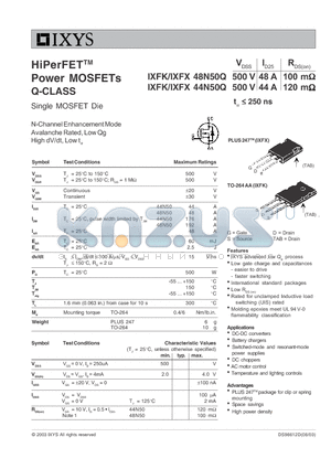 IXFX48N50Q datasheet - HiPerFET Power MOSFETs Q-CLASS