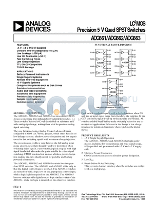 ADG663 datasheet - LC2MOS Precision 5 V Quad SPST Switches