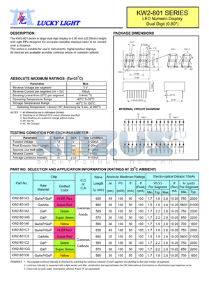 KW2-801 datasheet - LED Numeric Display Dual Digit (0.80)