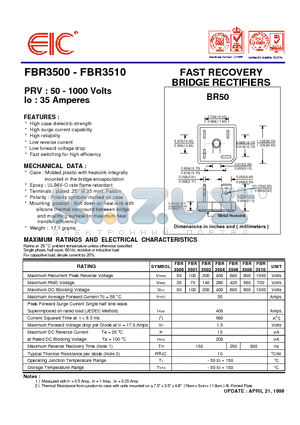 FBR3504 datasheet - FAST RECOVERY BRIDGE RECTIFIERS