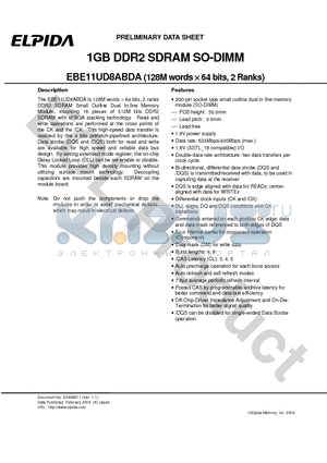 EBE11UD8ABDA-4C-E datasheet - 1GB DDR2 SDRAM SO-DIMM
