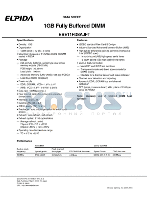 EBE11FD8AJFT-6E-E datasheet - 1GB Fully Buffered DIMM